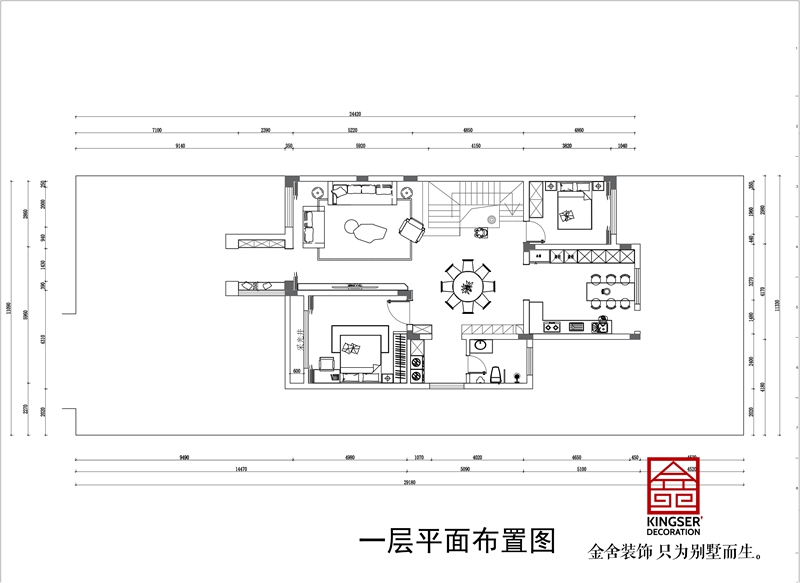 金碧天下334㎡別墅戶(hù)型一層平面布置圖