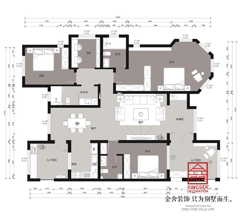 國仕山190平現代風格裝修三居室戶型解析
